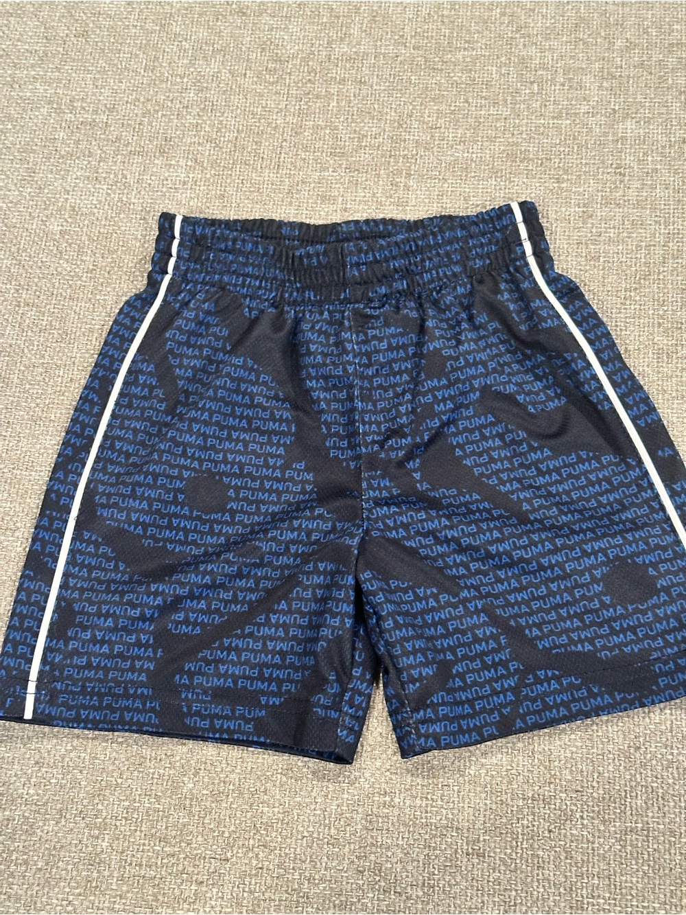 Puma Navy and White Logo-Print Athletic Shorts